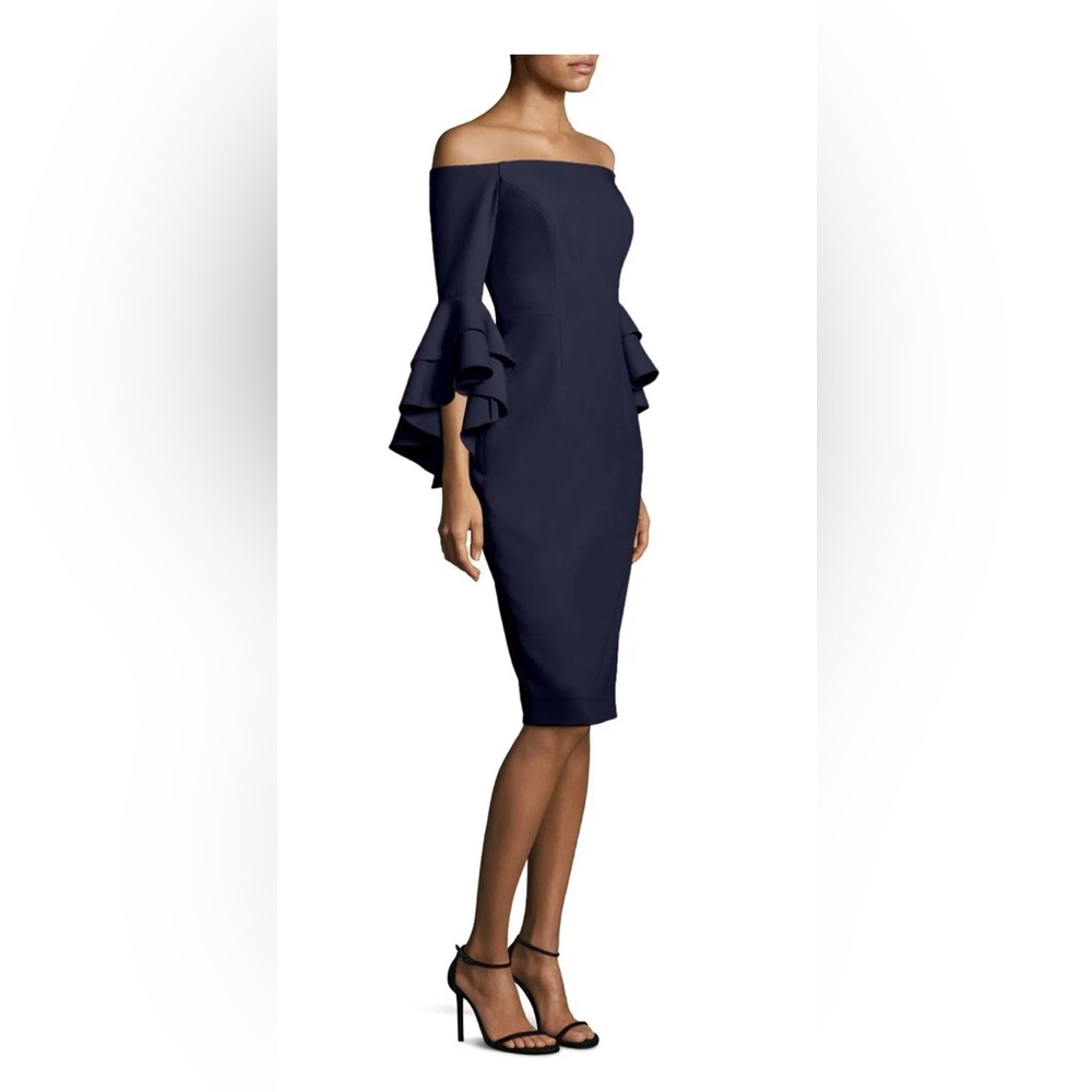 MILLY Black Selena Italian Cady Bell Sleeve Midi
Cocktail Dress